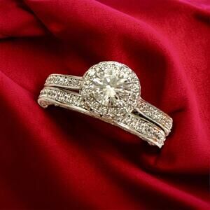 1 Carat CZ Engagement Ring & Wedding Band Set Size 9.5